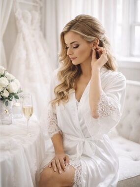 ✨ La Senza White Satin & Lace Bridal Robe – Size S/M ✨